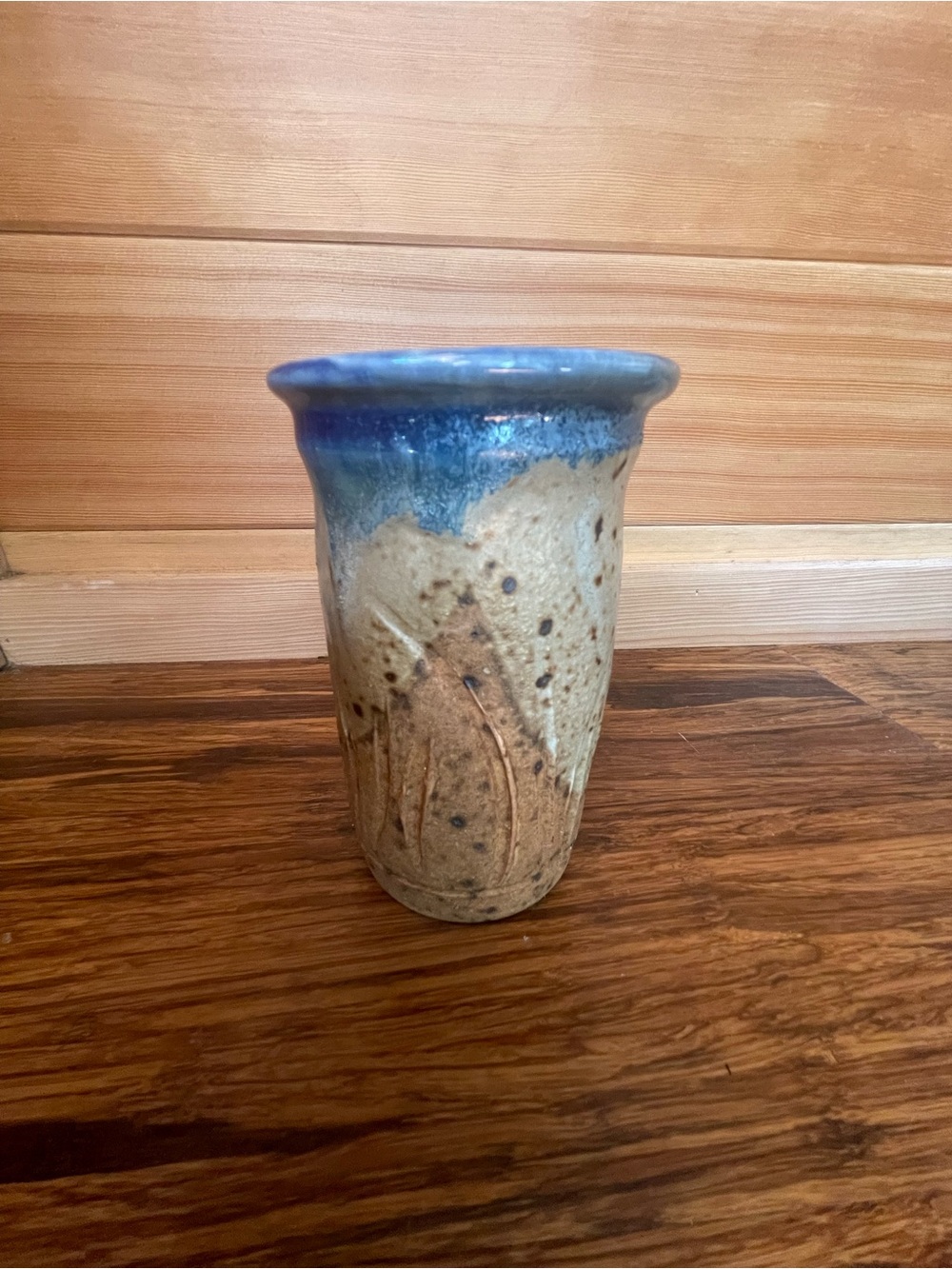 Handmade Ceramic Tumbler or Vase in Blue and Brown - Home Art
